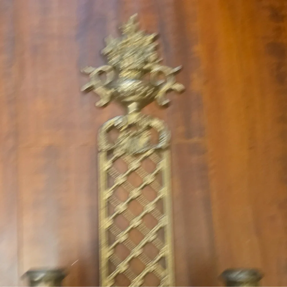 Pair of Vintage French Brass 3-Arm Wall Sconces, Rococo RevivalSigned Fragonard